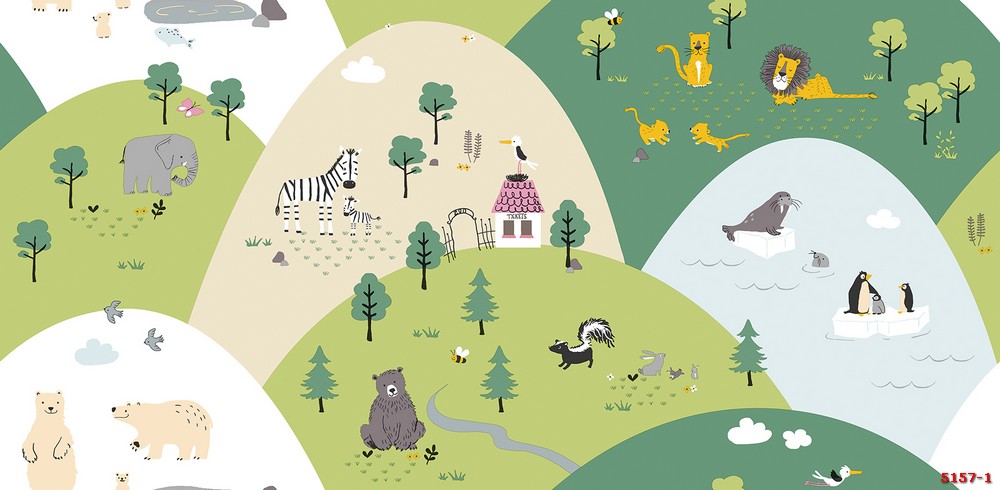 Giấy dán tường hình động vật dễ thương phòng trẻ em 5157-1